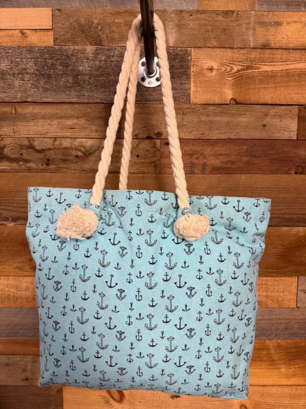 Nautical Beach Tote Blue Anchor Print Rope Handle Large Summer Bag - Picture 2 of 4